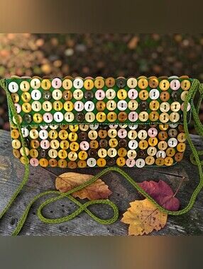 KC Malhan Button Beaded Crossbody Wristlet Clutch Multicolor Green Boho Purse